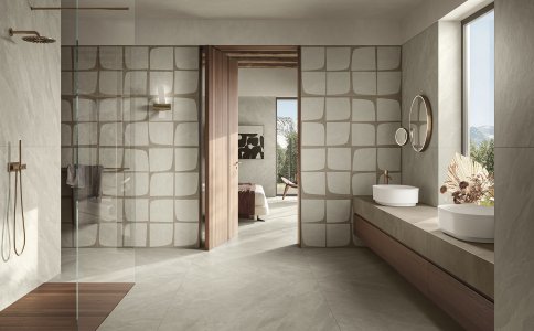 Grès Cérame Grands Formats Del_Conca_Nesting_Almond_Timeline_Taupe_Bathroom_01 - Ceramica del Conca