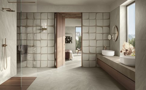 Gres porcellanato Medi Formati Del_Conca_Nesting_Almond_Timeline_Taupe_Bathroom_01 - Ceramica del Conca