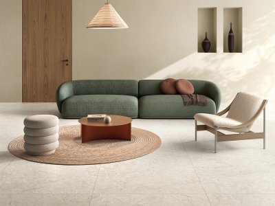 Coverings 2026, Las Vegas, dal 30 marzo al 2 aprile, Hall 1614 del-conca_aurora_white_living_01_pred_1600x1200 - Ceramica del Conca
