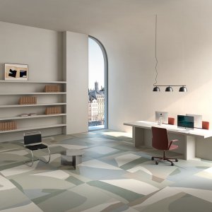 Die Boden- und Wandfliesenkollektion Bioterre auf der Cersaie 2024 del-conca_bioterre_shapes_artico_living_a - Ceramica del Conca