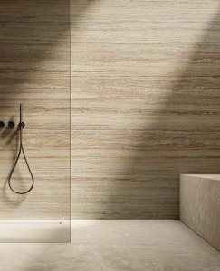Porcelain Stoneware Small sizes del_conca_stone_edition_travertino_moka_vein-cut_bagno_01 - Ceramica del Conca