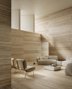 Porcelain Stoneware Small sizes del_conca_stone_edition_travertino_moka_vein-cut_hall_01 - Ceramica del Conca