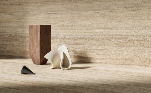 Porcelain Stoneware Small sizes del_conca_stone_edition_travertino_moka_vein-cut_still_life_01 - Ceramica del Conca