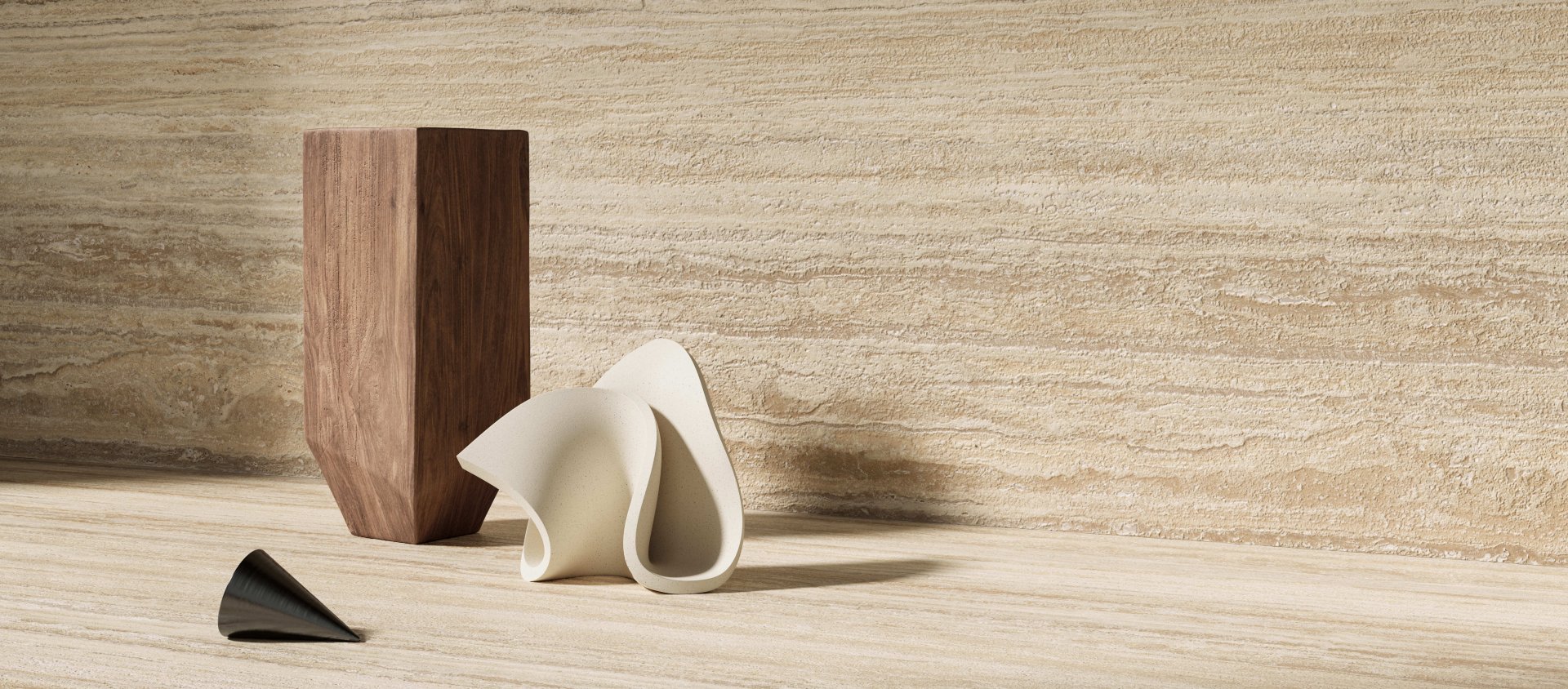 Travertino Moka Vein Cut: linee parallele e ordinate come in natura  - Ceramica del Conca