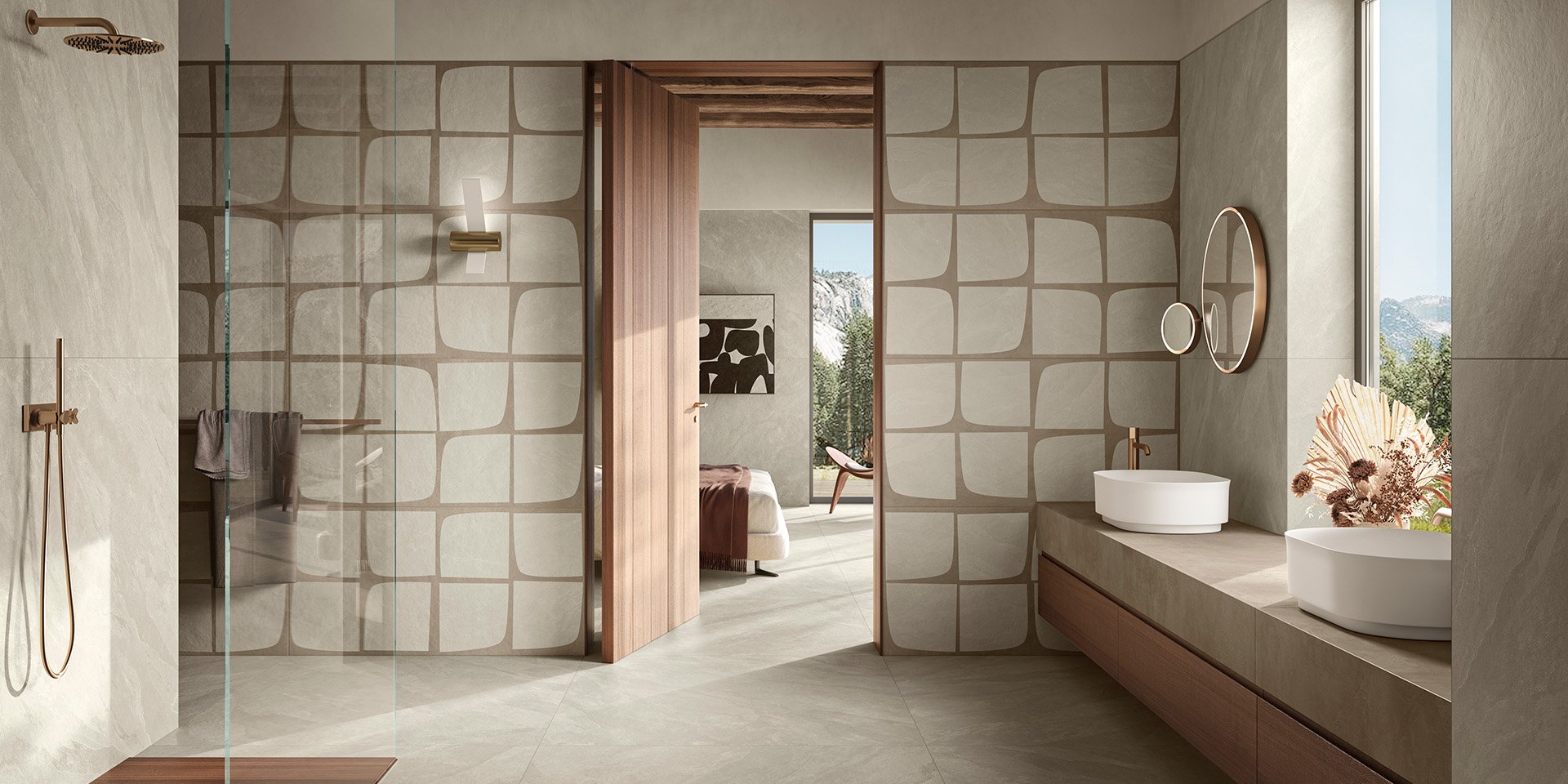 Grès Cérame Nesting Del_Conca_Nesting_Almond_Timeline_Taupe_Bathroom_01_Top_1920x960 - Ceramica del Conca