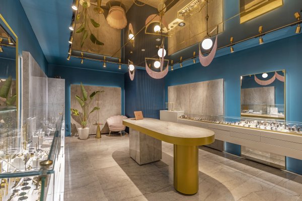 Eleni Karimali designs the new Sarlis Jewellery store sarlis - Ceramica del Conca